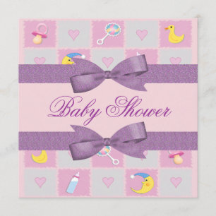 Moon, Hearts, & Baby Toys Girly Baby Shower Invitation