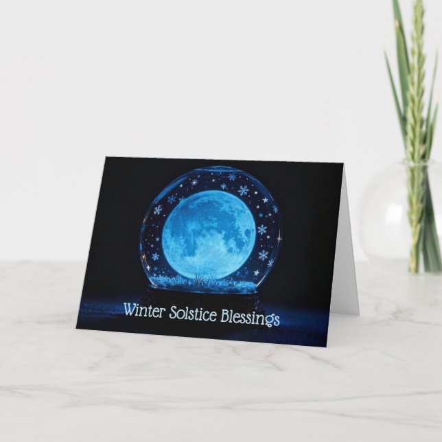 Moon in Snow Crystal Ball Mystical Winter Solstice Card (Front)