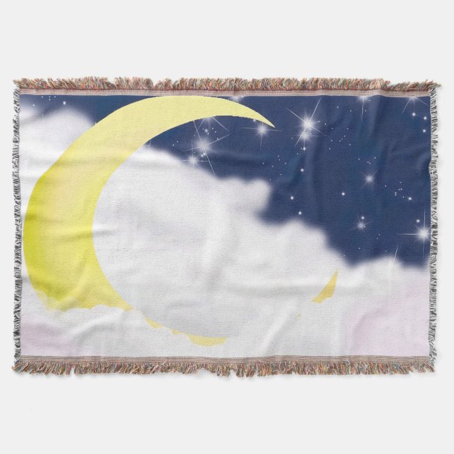 Moon In Soft Clouds Throw Blanket (Front)