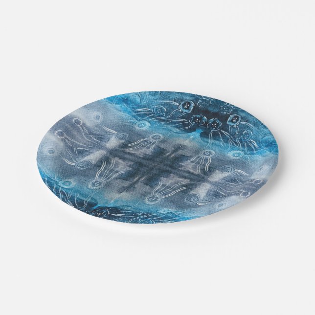 Moon jellyfish batik print paper plate (Angled)