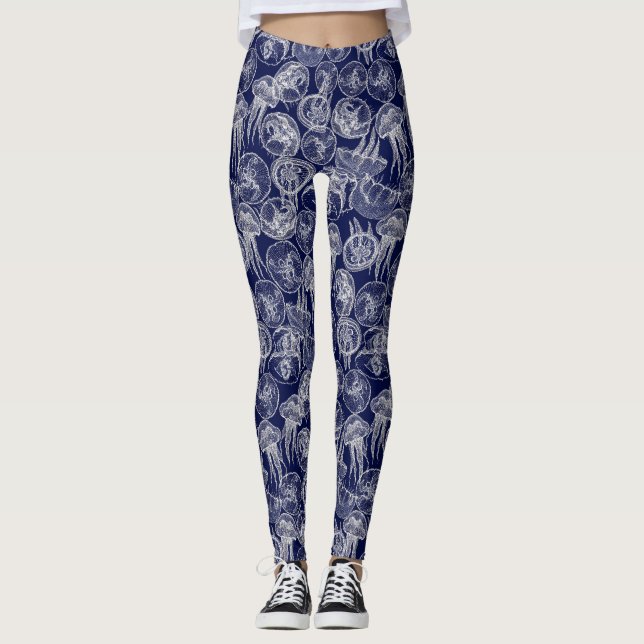 moon jellyfish midnight blue leggings (Front)