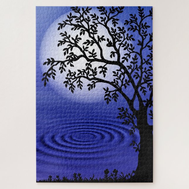 Moon Jigsaw Puzzle Lake Tree (Vertical)