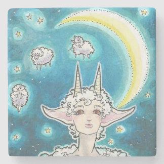 Moon Jumpers Sheep Nymph Fantasy Art Stone Coaster