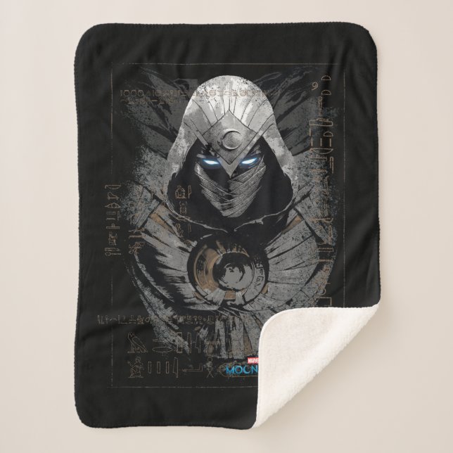 Moon Knight Dark Hieroglyphic Character Slab Sherpa Blanket (Front)