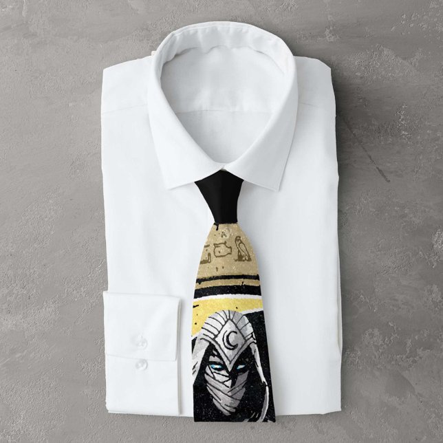Moon Knight Gold Crescent Moon Character Graphic Tie (Tie on folded shirt)
