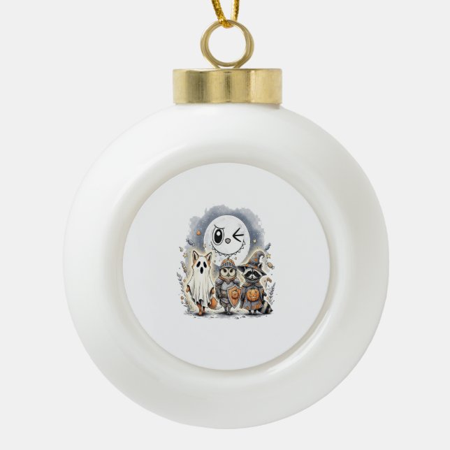 Moon Knight Raccoon Halloween Ceramic Ball Christmas Ornament (Front)