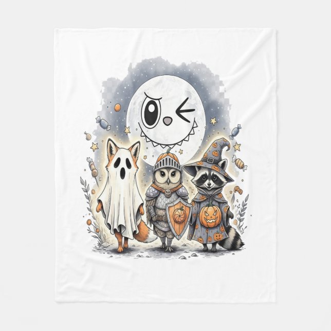 Moon Knight Raccoon Halloween Fleece Blanket (Front)