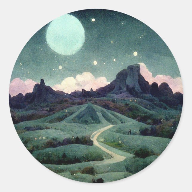 Moon Landscape Fantasy Classic Round Sticker (Front)