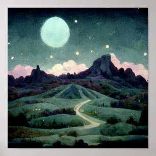 Moon Landscape Fantasy Poster