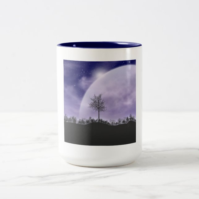 Moon Light Stars Sky Trees Whimsical Personalize Two-Tone Coffee Mug (Center)