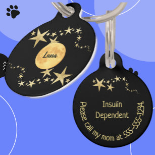 Moon Luna Gold Stars Personalized Pet Tag