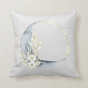 Moon Magic Crescent Moon & Floral Pattern Throw Pillow