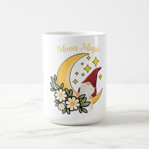 Moon Magic Cute Gnome on Crescent Moon Floral  Coffee Mug