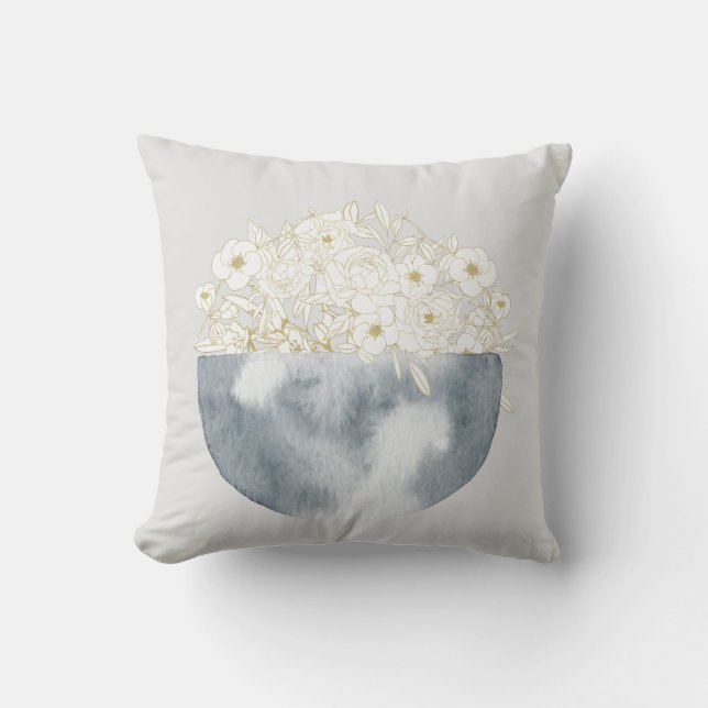 Moon Magic Half Moon & Floral Pattern Throw Pillow (Front)