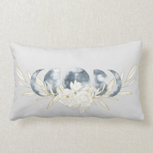Moon Magic Moon Phase & Floral Pattern Lumbar Pillow