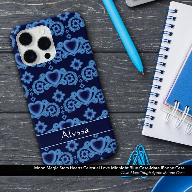 Moon Magic Stars Hearts Celestial Midnight Blue Case-Mate iPhone Case (Moon Magic Stars Hearts Celestial Love Midnight Blue Case-Mate iPhone Case)