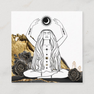 *~* Moon Meditation Luna Rose Goddess Black Gold Square Business Card