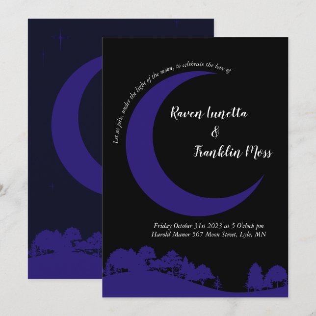 Moon Midnight Blue Wedding Invitation (Front/Back)