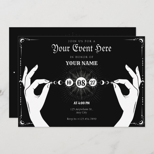 Moon mystical magic hand  invitation (Front/Back)