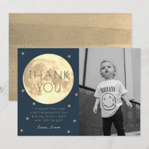 Moon Navy Blue Boy Photo Carte de remerciements d'