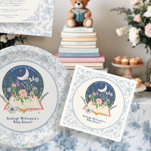 Moon New Chapter Begins Book Butterfly Blue Floral Napkin (Creator Uploaded)