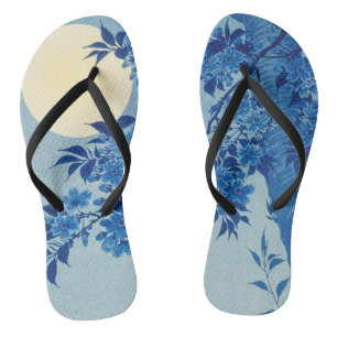 Moon Night Evening Tree Blue Moonlit Flip Flops
