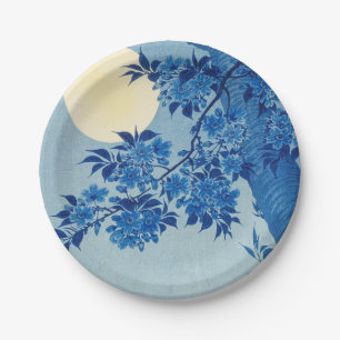 Moon Night Evening Tree Blue Moonlit Paper Plate