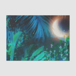 Moon Night Tropical Jungle Leaves Silver Blue Tissue Paper