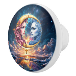 Moon of Eternal Balance – Fire & Water Souls. Ceramic Knob