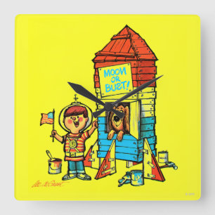 Moon or Bust! Square Wall Clock