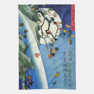 Moon over a Waterfall, Hiroshige, Ukiyo-e Kitchen Towel
