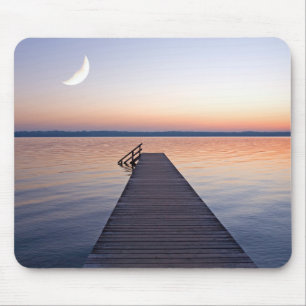 Moon Over Buscharner Footbridge   Starnberg Lake Mouse Pad
