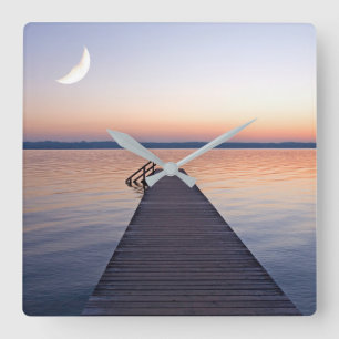 Moon Over Buscharner Footbridge   Starnberg Lake Square Wall Clock