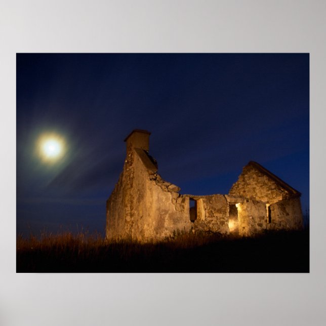 Moon Over Cottage Ruins | County Galway, Ireland Poster (Front)