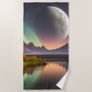 Moon over Mountain Landscape Beach Towel