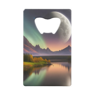 Moon over Mountain Landscape Credit Card Bottle Opener