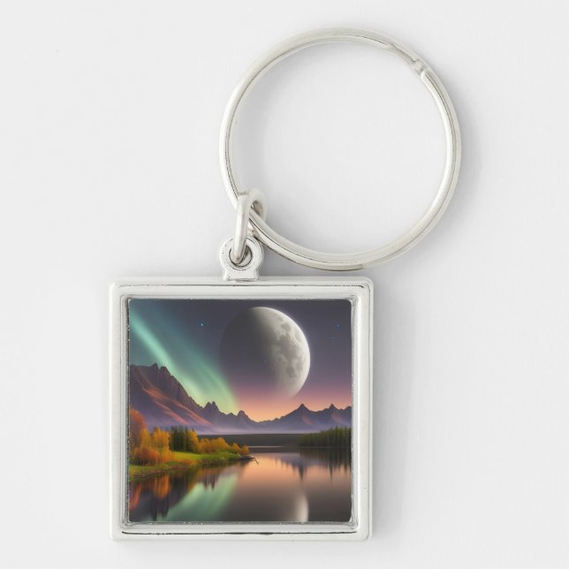 Moon over Mountain Landscape Keychain (Front)