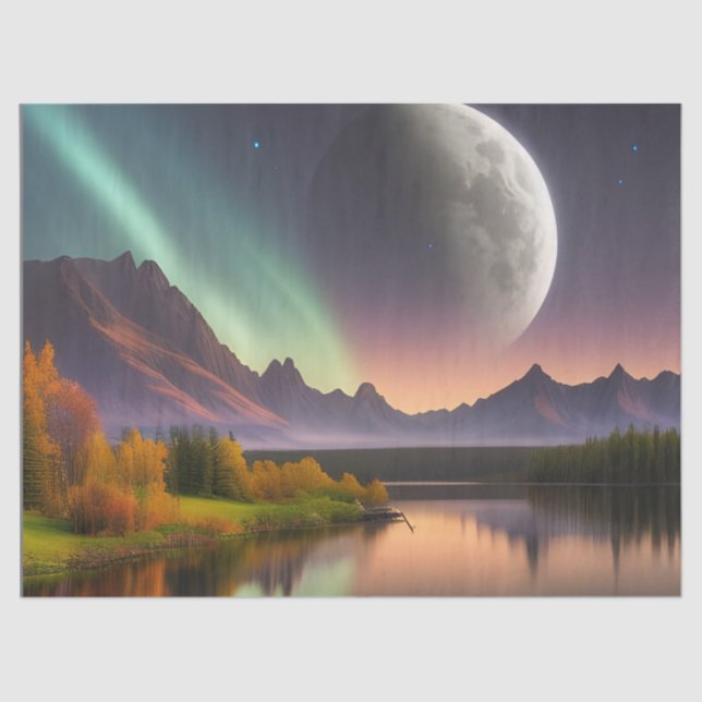 Moon over Mountain Landscape  Tissue Paper (Front)