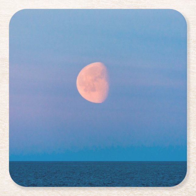 Moon Over the Bering Sea | Russia Far East Square Paper Coaster (Front)