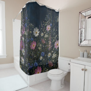Moon Phase Dark Wildflower Floral Shower Curtain