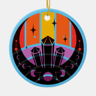 Moon Phase Gemstone Stars Sunset Ceramic Ornament