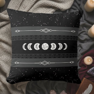 Moon Phase Lunar Cycle Black Night Celestial Throw Pillow