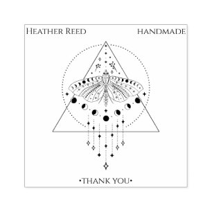 Moon Phase Moth   Handmade Thank You Rubber Stamp