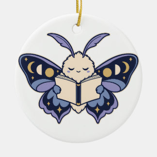 Moon Phase Moth Reading Book Ornament