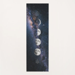 Moon phase over milky way yoga mat