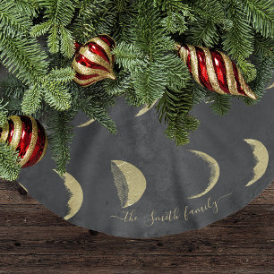 Moon Phase Personalized Black Gold Halloween Brushed Polyester Tree Skirt