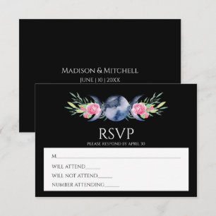 Moon Phase Pink Roses Floral Metaphysical Wedding  RSVP Card