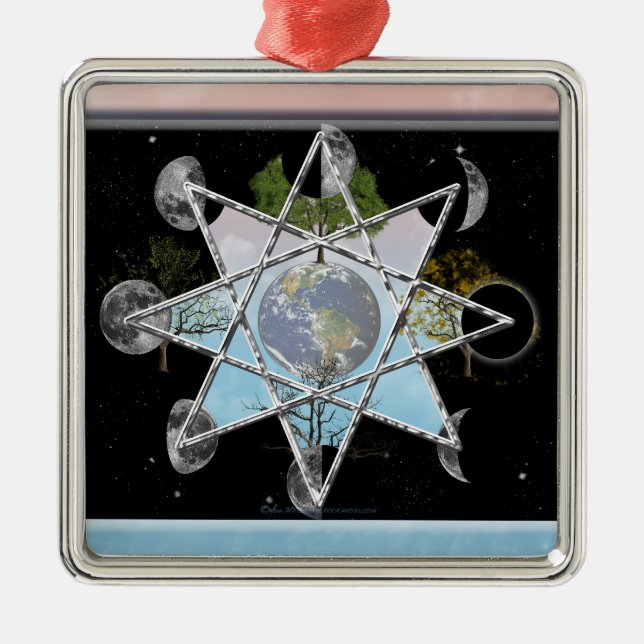 Moon Phase, Seasons Octagram Metal Ornament (Front)