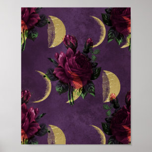 Moon Phases and Purple Roses   Gorgeous New Age Poster
