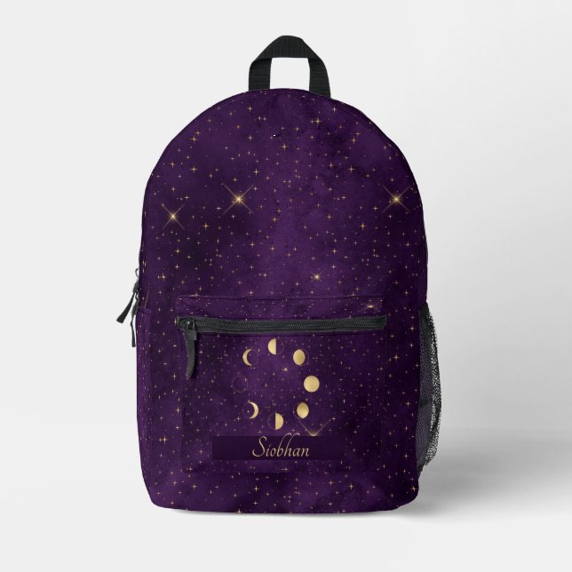 Moon Phases and Stars Personalized Printed Backpack (Front)